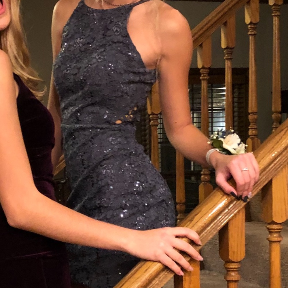 blue sparkly homecoming dress